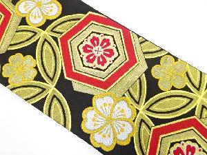 七宝に花亀甲模様織り出し振袖用全通袋帯